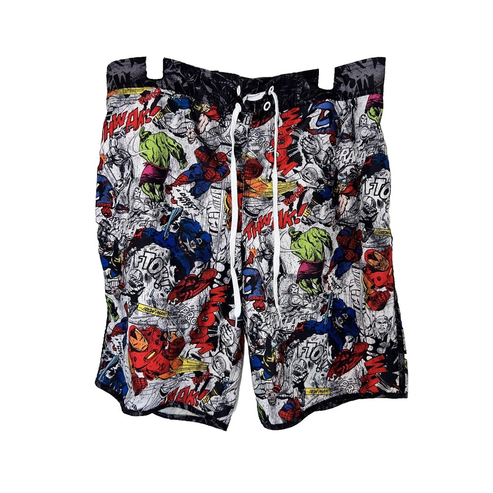 Marvel Swim Trunks Shorts Men's 2XL Mesh Drawstring Waist Spider Man The Hulk